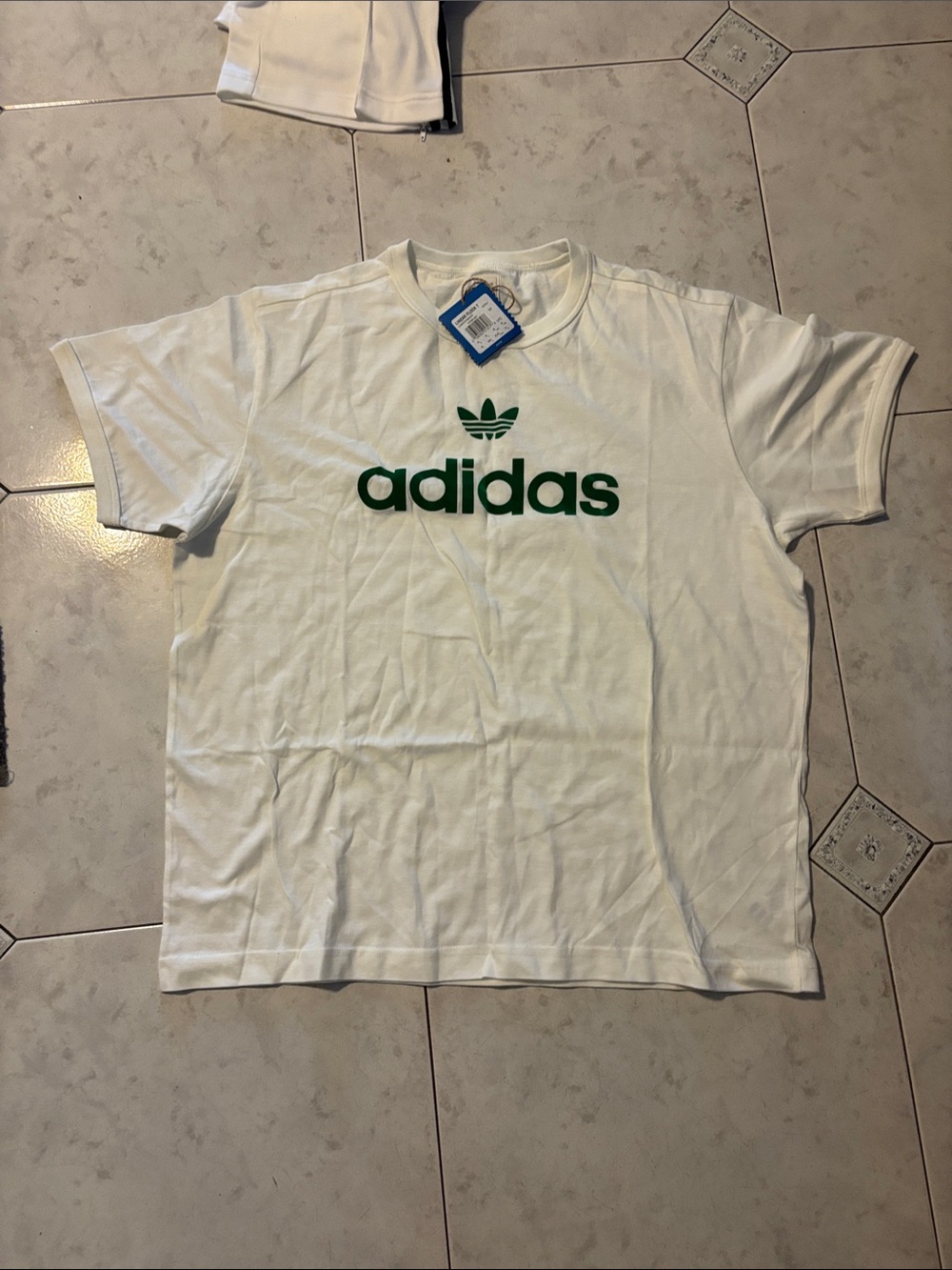 adidas White Short Sleeve Tee with Green Logo